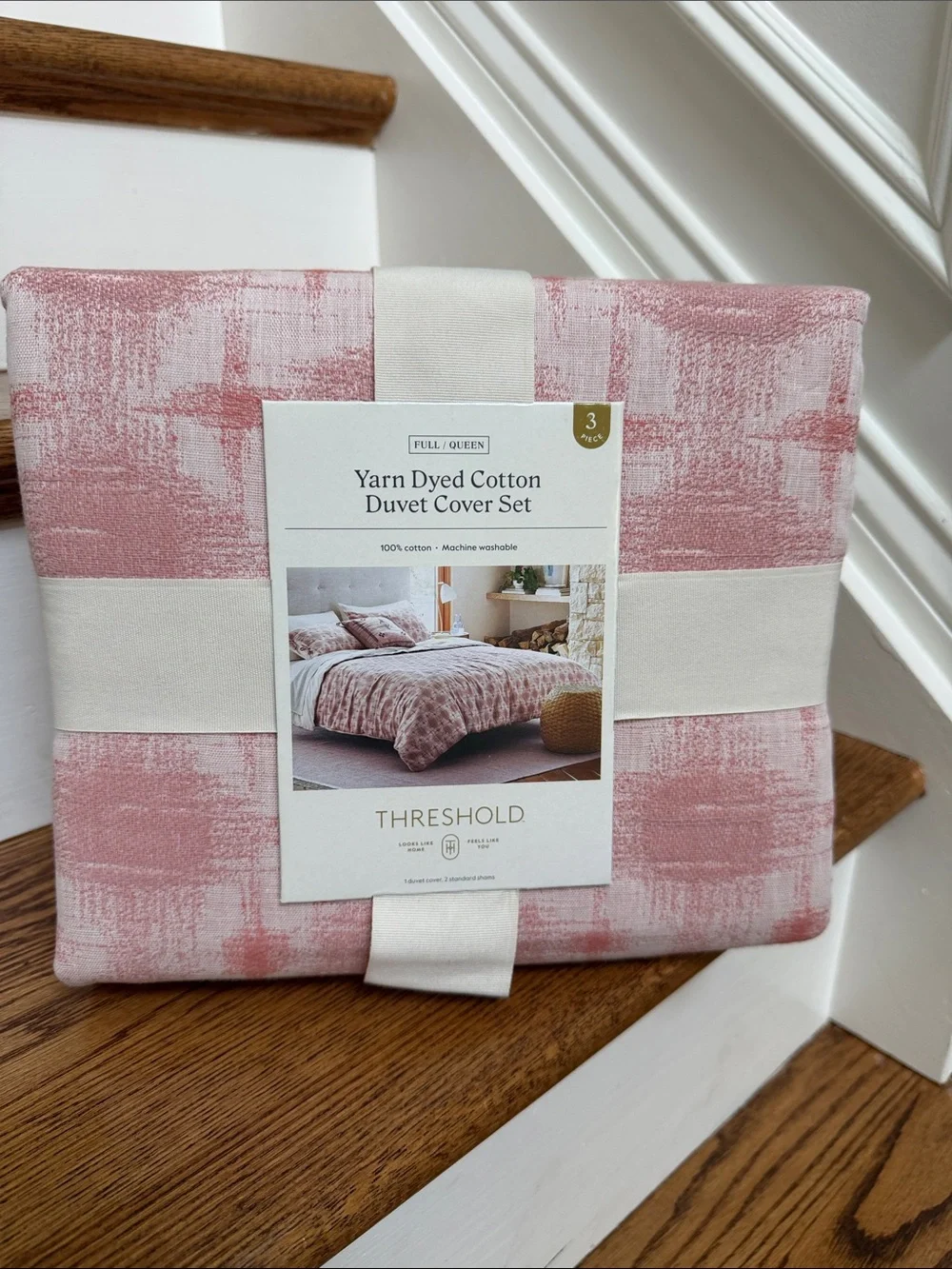 Threshold Yarn Dyed Cotton Duvet Cover Set - Dusty Rose Full/ Queen NWT